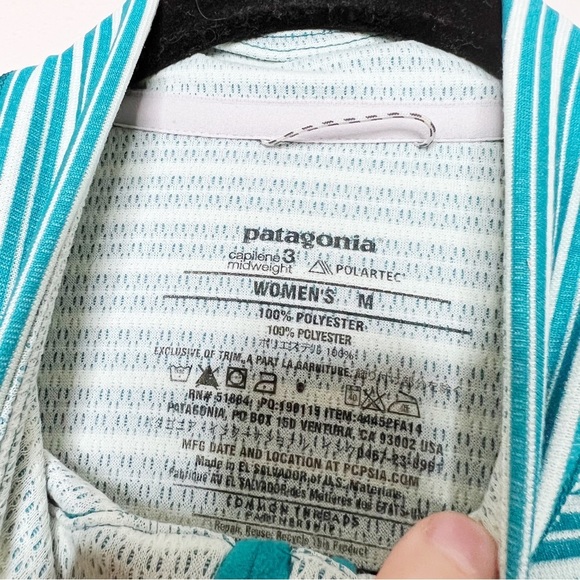 Patagonia Capilene 3 Midweight Zip Neck Sweater Size Medium Women’s Blue White - Picture 3 of 4